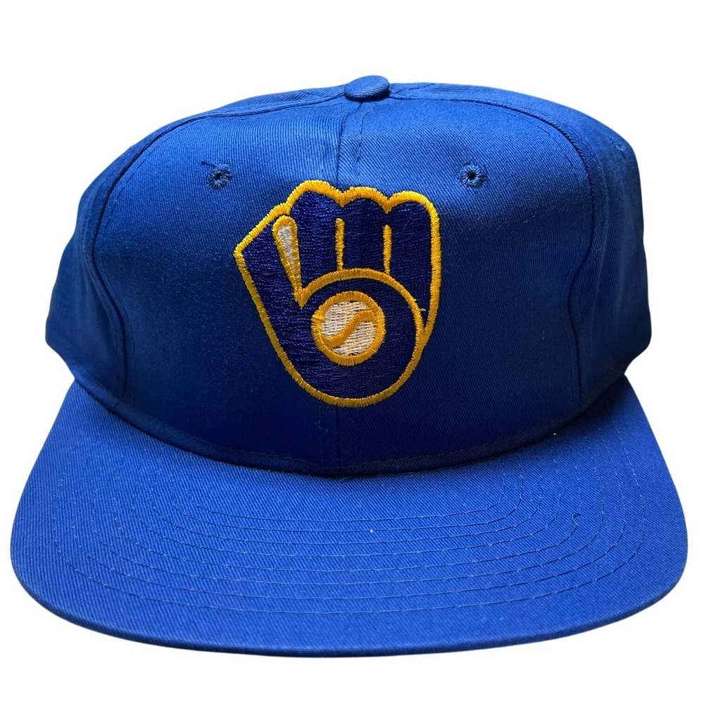 Vintage Milwaukee Brewers Hat Mens OSFA Blue Snapback MLB Ball-In-Glove Logo